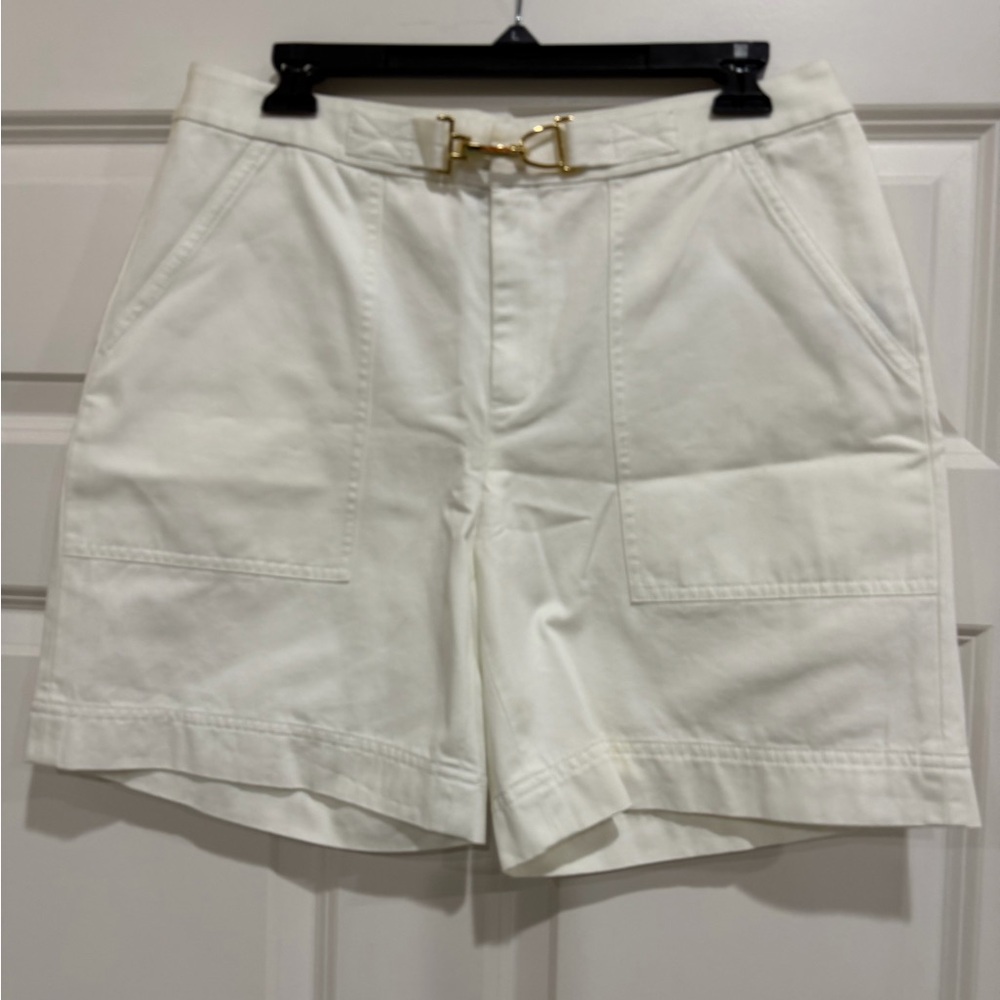 Ralph Lauren White Bermuda Shorts with Gold Buckle